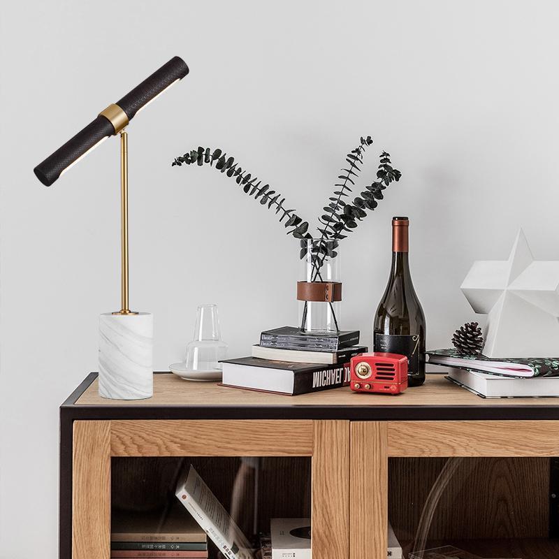 Lighting Decor For Room - 装飾テーブルランプ、デザイナーライト高級レザー大理石デスクランプ、パーソナライズされた書斎、子供部屋、ベッドサイドランプ