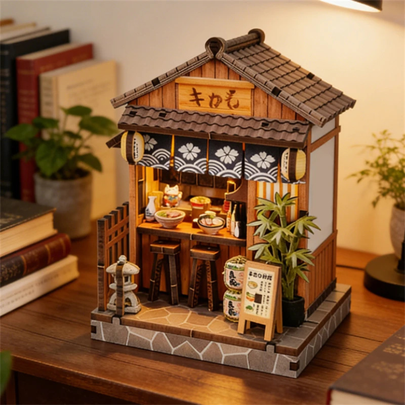 Japanese Lighting Decor - DIY 木製ミニカーサ日本酒屋ミニチュアライト付き友人への誕生日プレゼント家の装飾工芸品