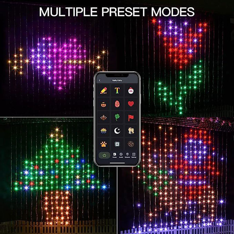 Fairy Light Curtain - お祭り用LEDカーテンライト、音楽同期＆リモコン付き、屋外クリスマスやパーティー用デコレーションライト