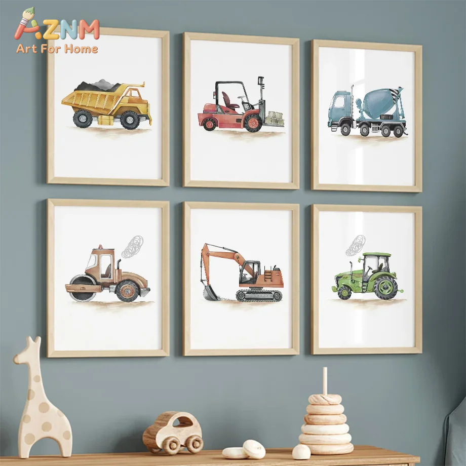 Lighting Mcqueen Bedroom Decor - 6枚入り 北欧モダン風 漫画風 カーエンジニアリング車両 ショベルカー 部屋