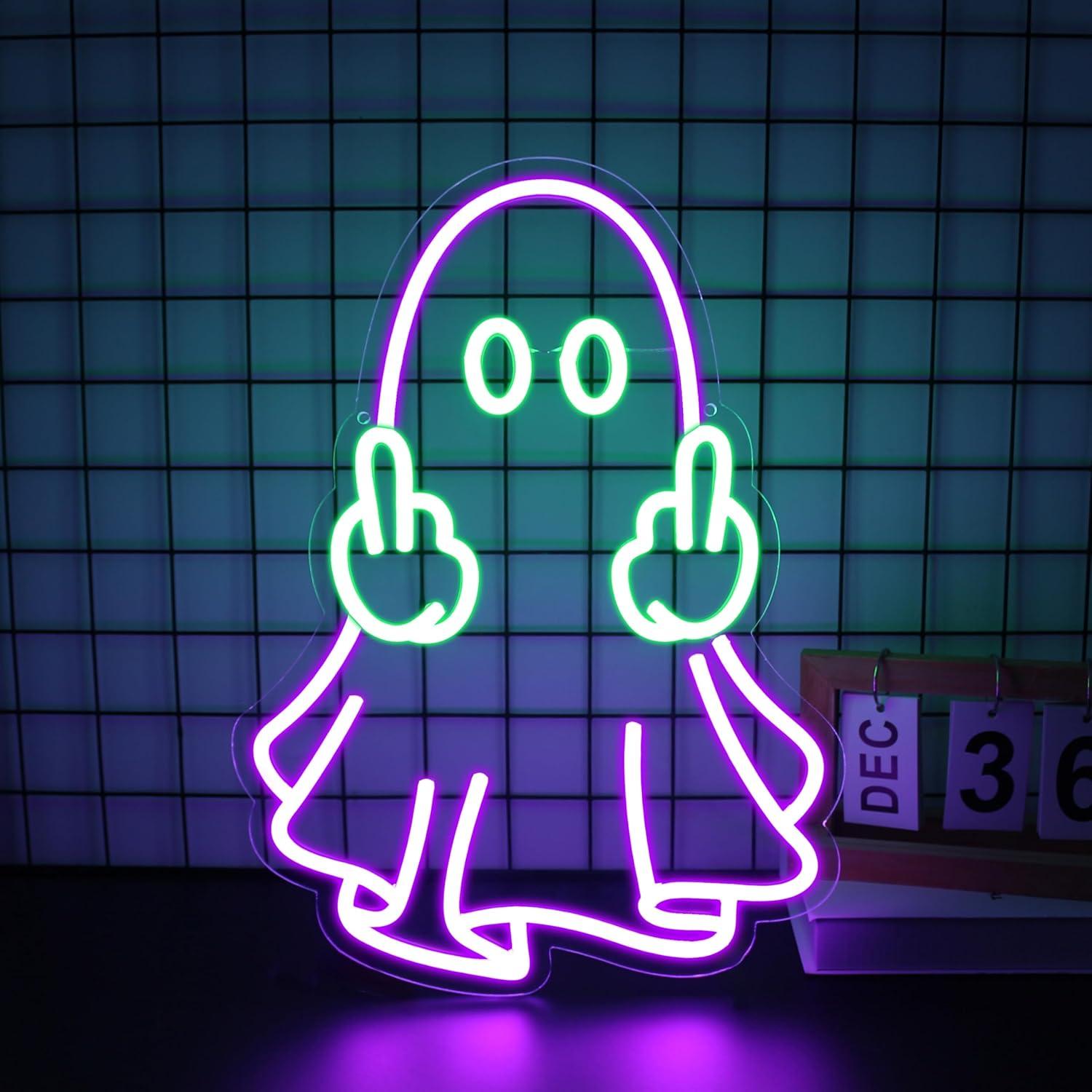 Led Lighting Wall Decor - ゴーストネオンサイン USB電源 LED調光可能ネオンライト 家庭用寝室クラブパーティーバーショップルームウォールアートデコレーションナイトライト