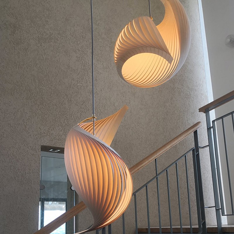 Japanese Lighting Decor - 日本のユニークな木製 LED ペンダントランプクリエイティブリビングルームレストランコーヒーショップアートシャンデリア家の装飾照明器具