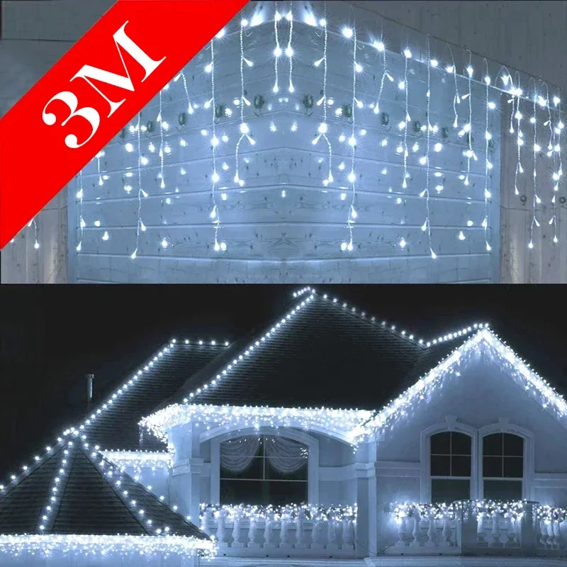 Fairy Light Curtain - クリスマスライト 屋外装飾 ドロップLEDランプ カーテン つらら型ストリングライト ガーデン