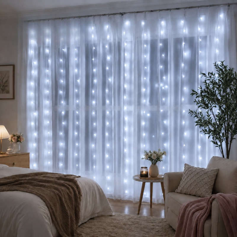 Fairy Light Curtain - 3/4/6m カーテンLEDストリングライトガーランド USBフェストゥーン リモコン付き フェアリーガーランドライト クリスマスデコレーション