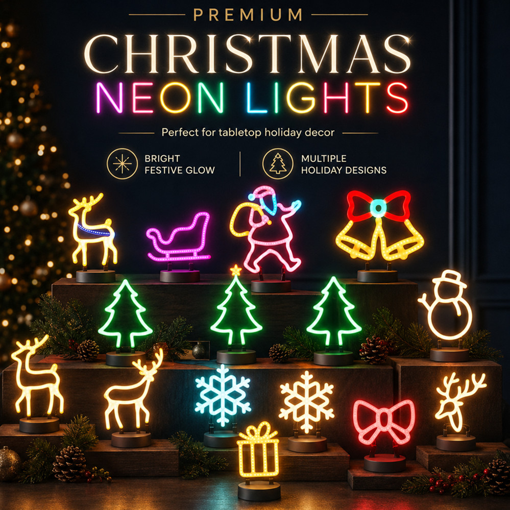 Led Lighting Wall Decor - クリスマスデコレーション LEDネオンサインライト 鹿の頭 LEDランプ クリスマスハット エルクツリー