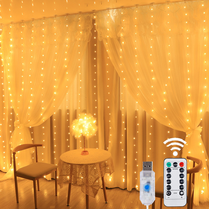 Fairy Light Curtain - LEDカーテンライトガーランド,USB,窓の装飾,ワイヤー,フェアリーライト,8モード,リモコン,クリスマス,結婚式,パーティー,照明