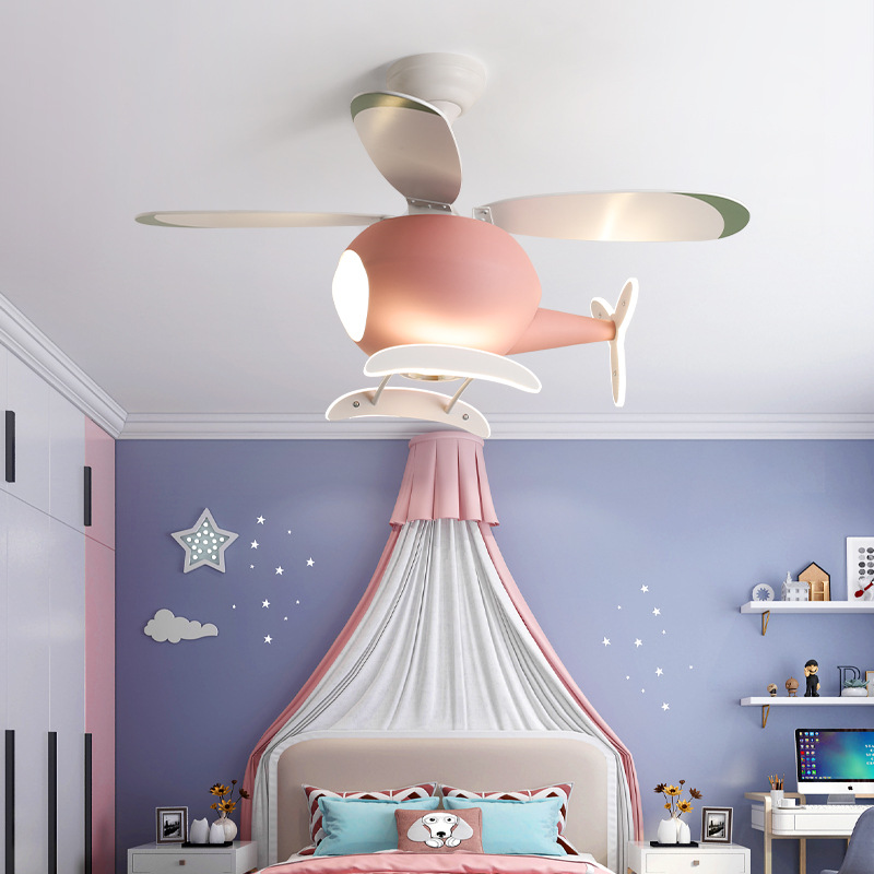 Decor Lighting & Decor Fires - 現代のクリエイティブ漫画飛行機ファンライトシンプルな装飾 LED シーリングランプ子供部屋用 Beroom LED ファンライト