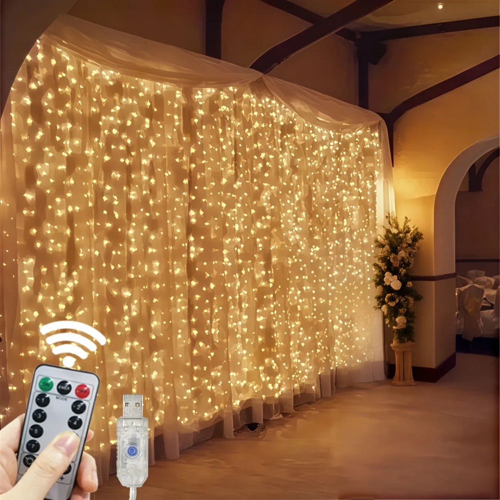 Fairy Light Curtain - 3/6 メートル LED カーテンストリングライト USB フェストゥーンリモコンガーランドフェアリーライト結婚式クリスマス装飾家庭用寝室用