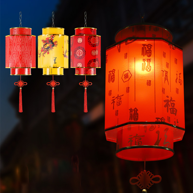 Restaurant Lighting Decoration - 中国の赤いランタンシャンデリア、手動材料、防水、日焼け止めプリント、アンティークシープスキン、フェスティバルの装飾、屋外