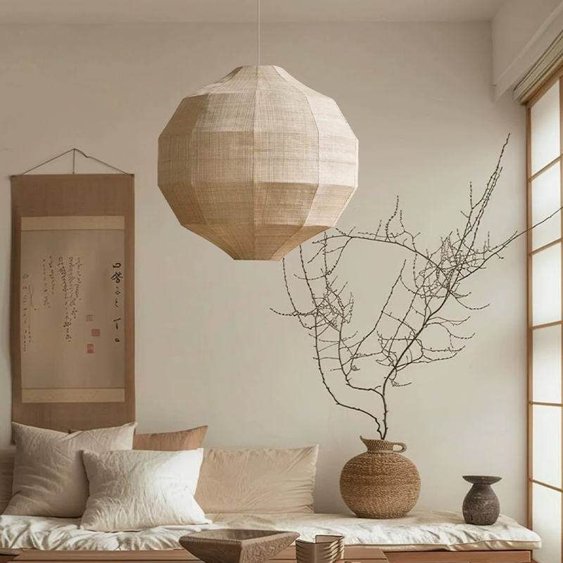 Japanese Lighting Decor - 和風侘び寂び布製E27ペンダントライト リビング ダイニング バー LEDドロップライト 照明