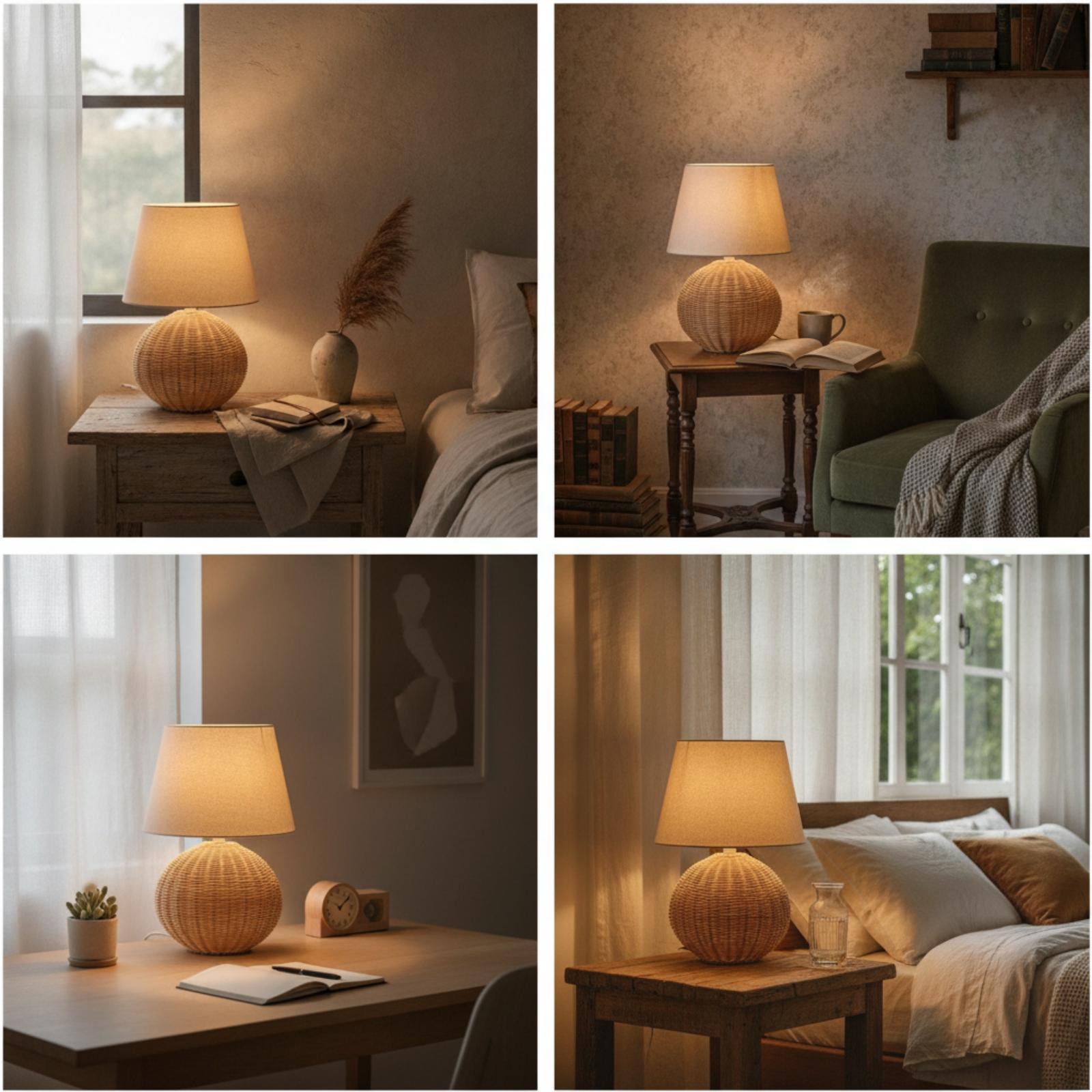 ベッドサイドランプ ラタンベース ファブリックシェード ナイ - Decor Lighting & Decor Fires のレビューと価格
