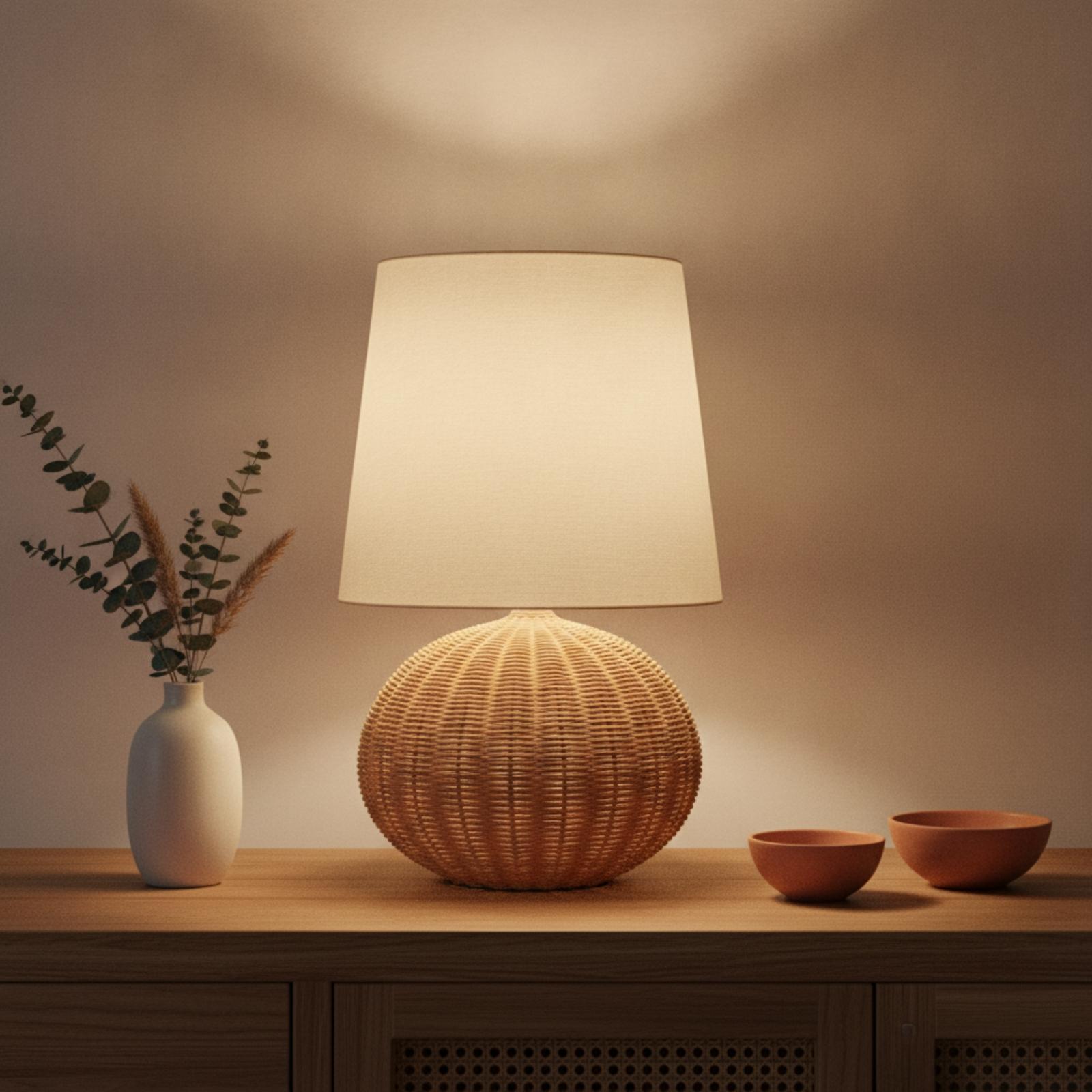 ベッドサイドランプ ラタンベース ファブリックシェード ナイ - Decor Lighting & Decor Fires のレビューと価格