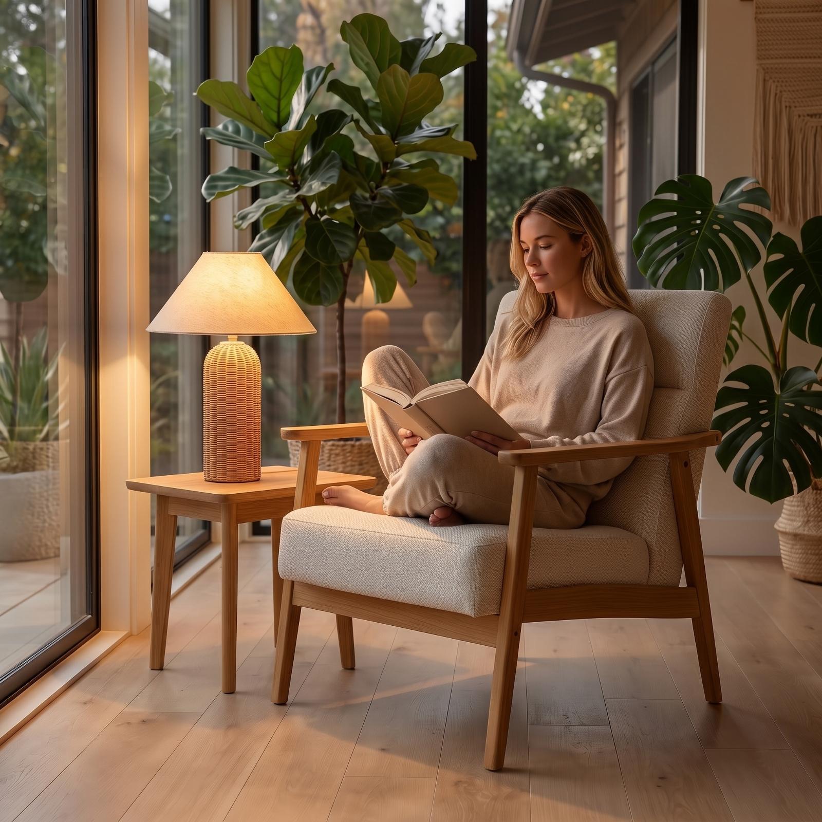 ベッドサイドランプ ラタンベース ファブリックシェード ナイ - Decor Lighting & Decor Fires のレビューと価格