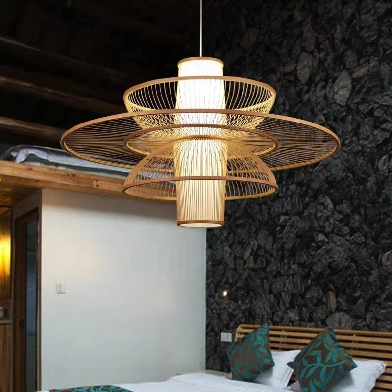 田舎の手作り竹織り籐アートシャンデリアティールームホームステ - Japanese Lighting Decor のレビューと価格