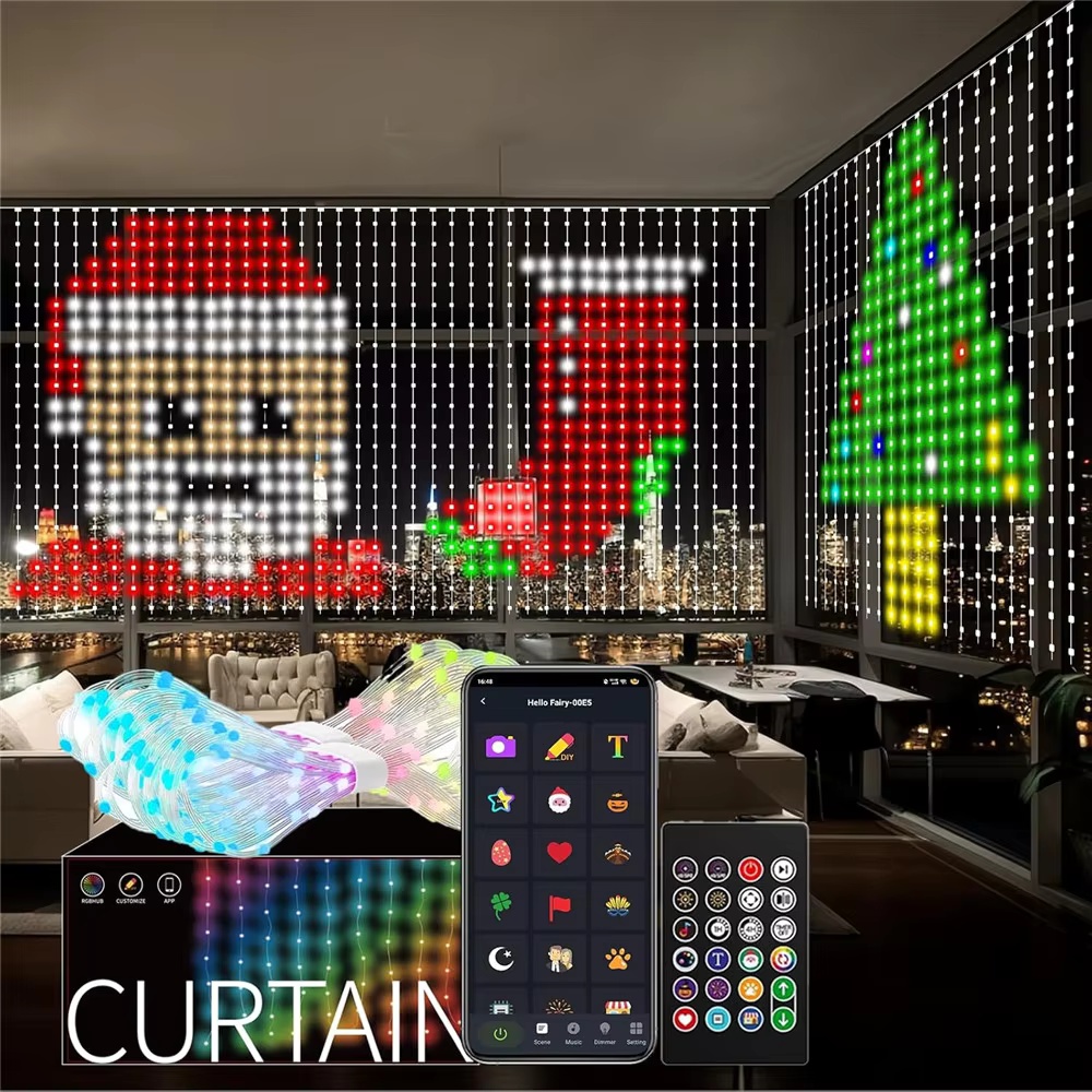 スマートRGBピクセルカーテンライト Bluetoothアプ - Fairy Light Curtain のレビューと価格