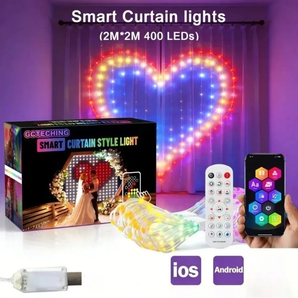 スマートRGB LEDカーテンライト、Bluetoothアプ - Fairy Light Curtain のレビューと価格
