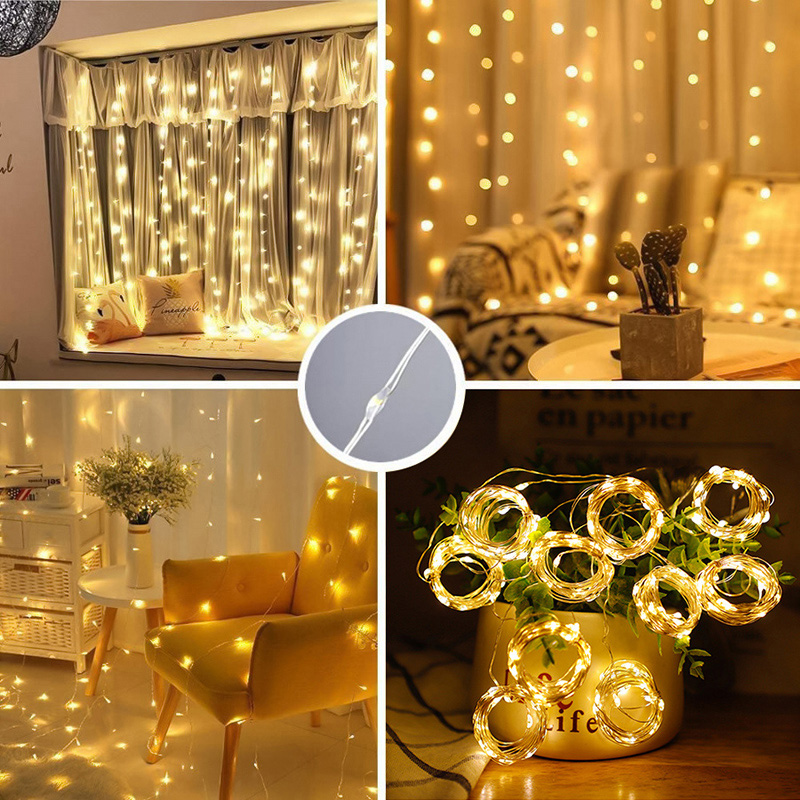 LEDカーテンライトガーランド,USB,窓の装飾,ワイヤー, - Fairy Light Curtain のレビューと価格