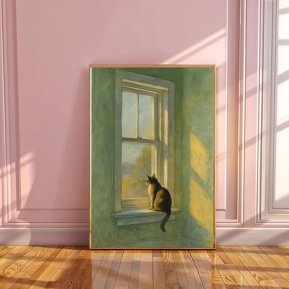 ゴールデンアワーの窓辺の猫 HDウォールアートポスター 夢の - Decor Lighting Hours のレビューと価格