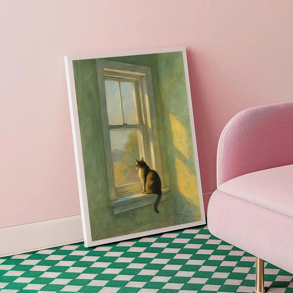 ゴールデンアワーの窓辺の猫 HDウォールアートポスター 夢の - Decor Lighting Hours のレビューと価格
