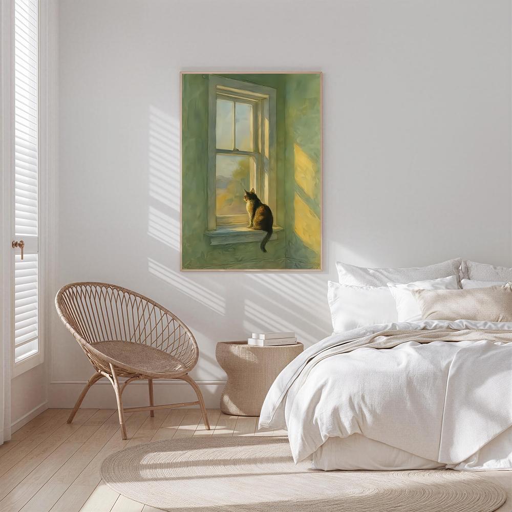 ゴールデンアワーの窓辺の猫 HDウォールアートポスター 夢の - Decor Lighting Hours のレビューと価格